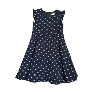 Hope & Henry Navy Blue Bow Print Flutter Sleeve Fit‎ Flare Dress Girl's Size 6